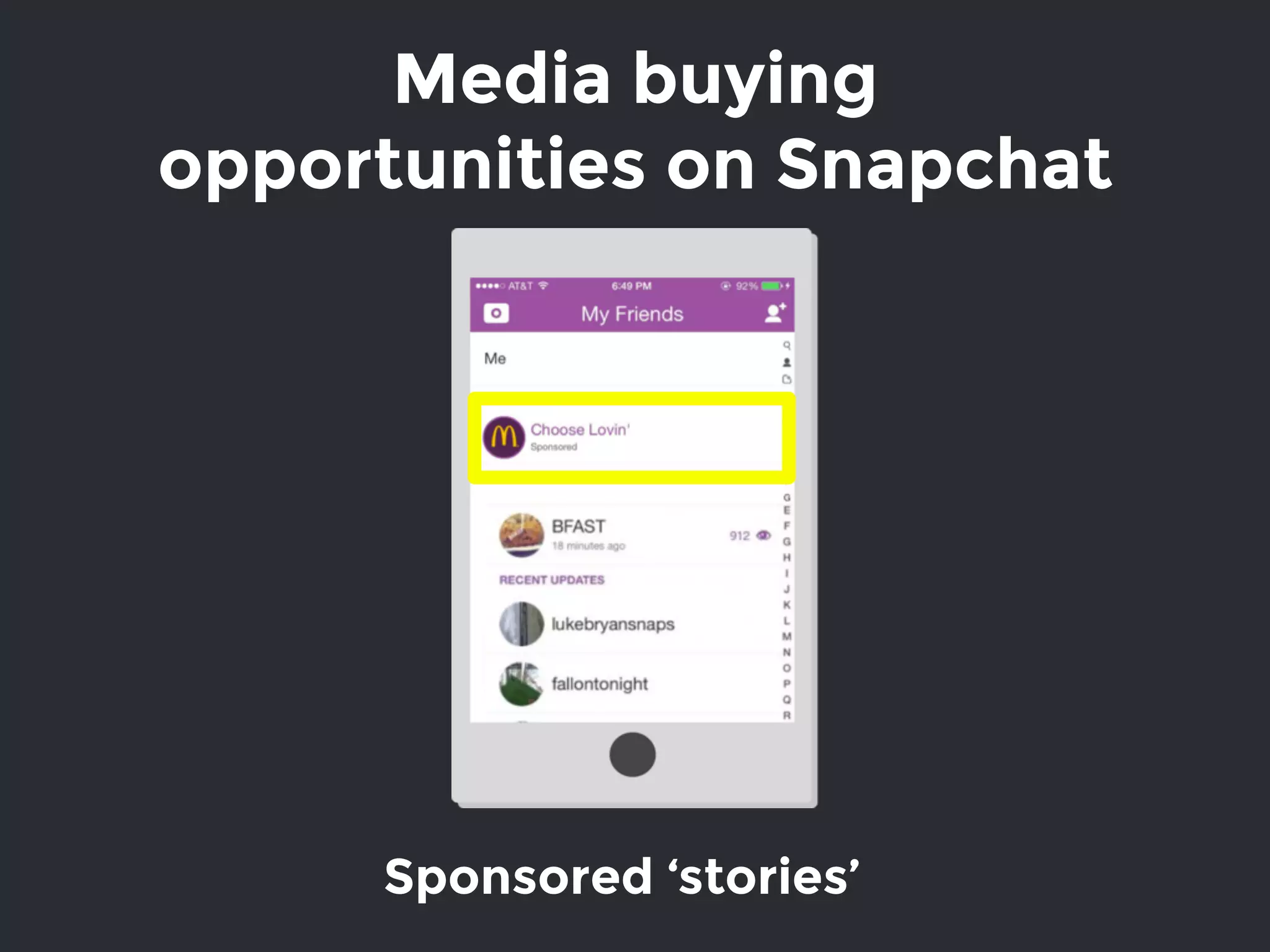 Sponsored ‘stories’
Media buying
opportunities on Snapchat
 