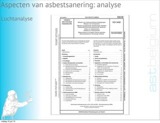 Luchtanalyse
Aspecten van asbestsanering: analyse
vrijdag 19 juli 13
 