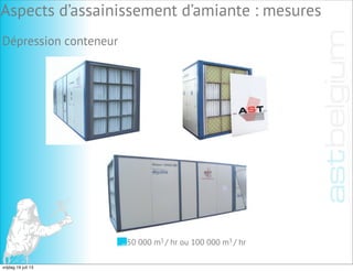 Dépression conteneur
50 000 m3 / hr ou 100 000 m3 / hr
Aspects d’assainissement d’amiante : mesures
vrijdag 19 juli 13
 