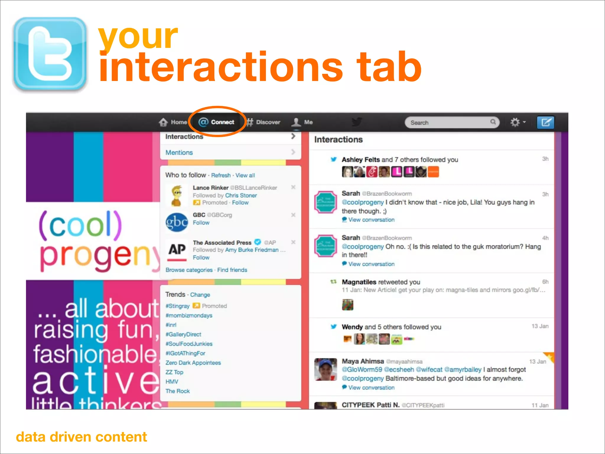 your
           interactions tab




data driven content
 