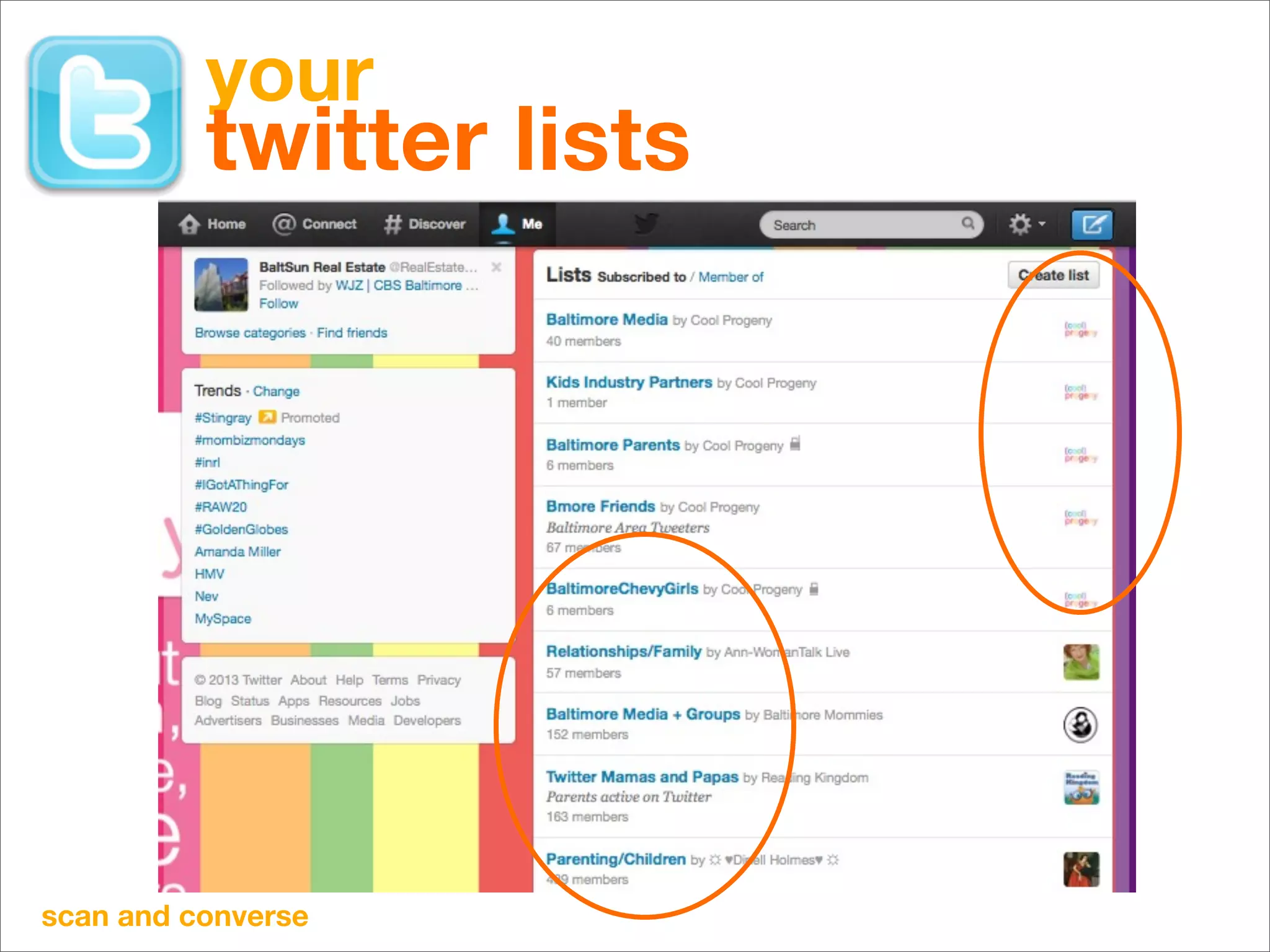 your
          twitter lists




scan and converse
 