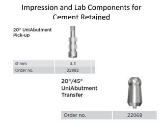 Impression and Lab Components for
Cement Retained
 