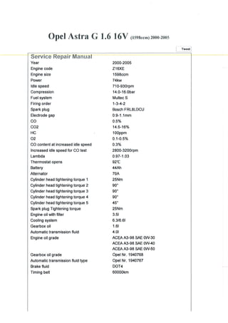 Astra g1.6l 16v service repair manual
