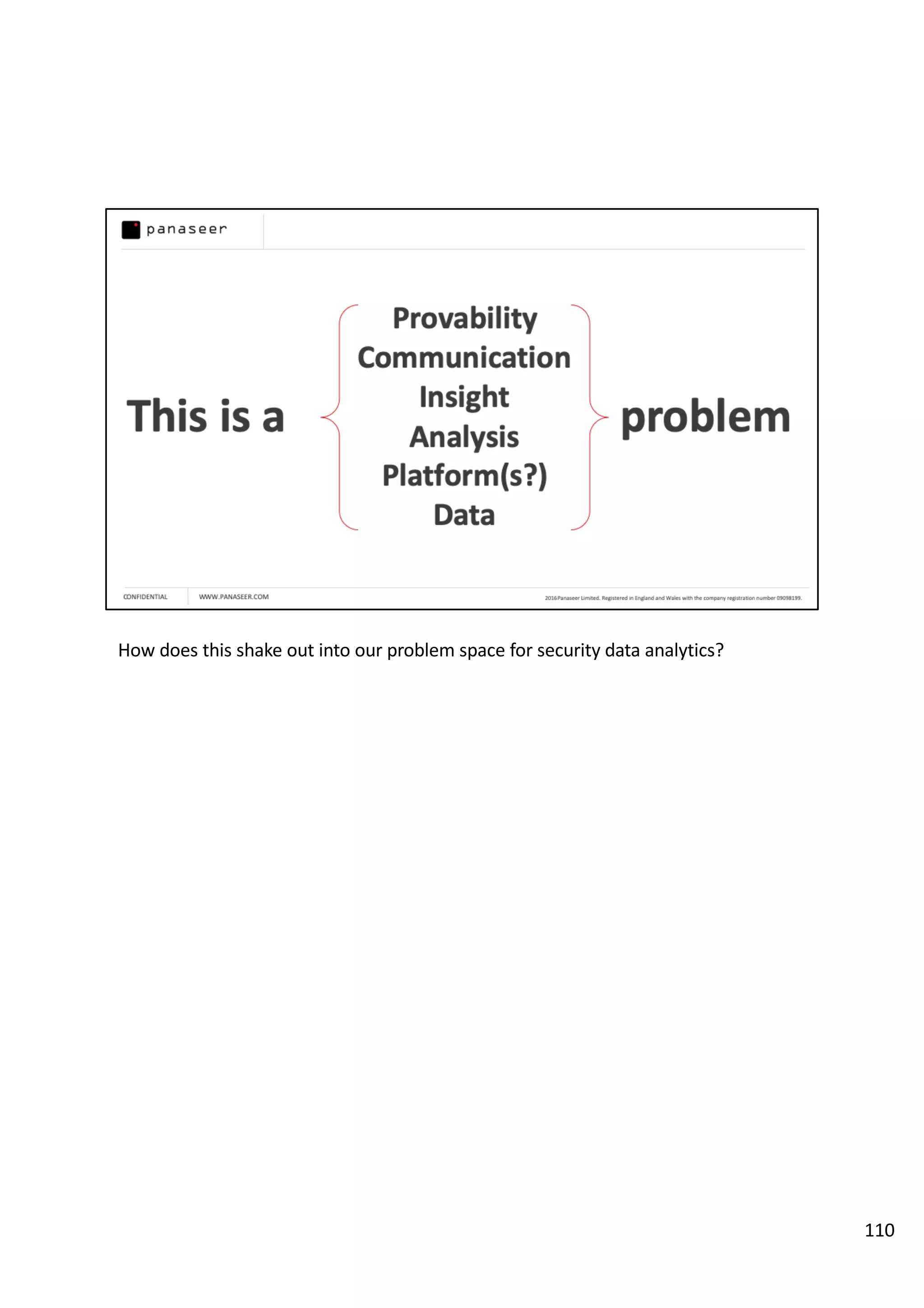 How does this shake out into our problem space for security data analytics?
110
 