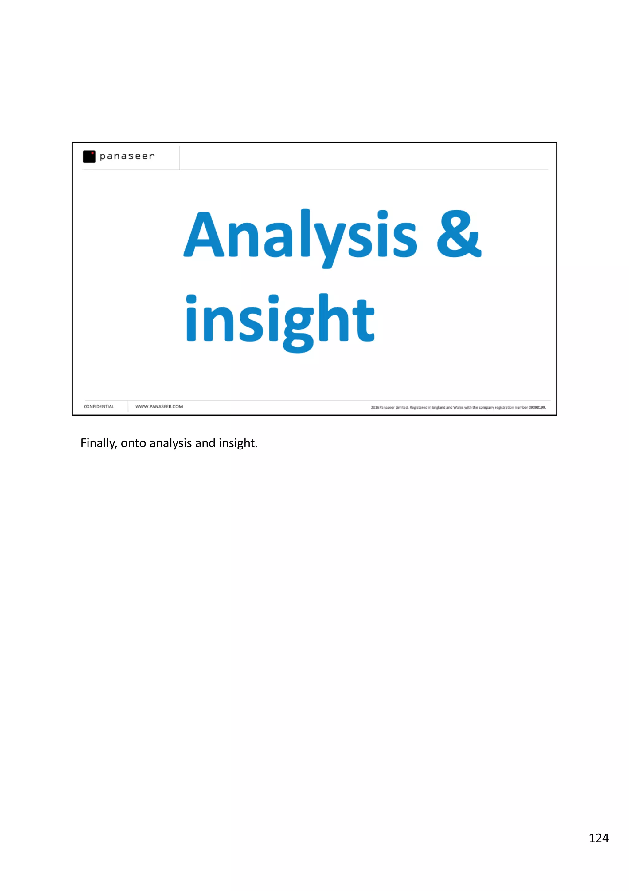 Finally, onto analysis and insight.
124
 