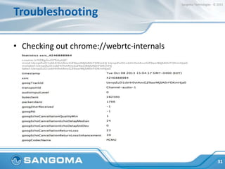 Troubleshooting

Sangoma Technologies - © 2013

• Checking out chrome://webrtc-internals

31

 