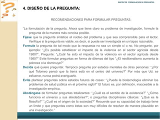 MATRIZ DE  FORMULACION DE PREGUNTAS 