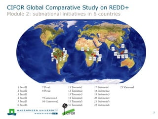 CIFOR Global Comparative Study on REDD+
Module 2: subnational initiatives in 6 countries
2
 