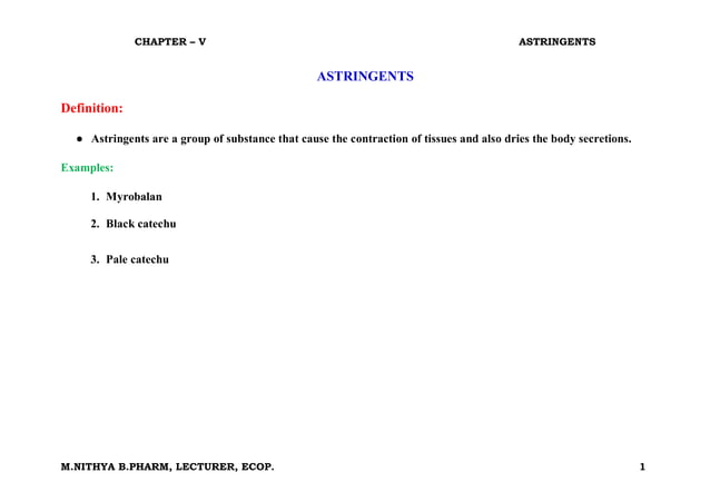 Pharmacognosy - Astringents | PDF