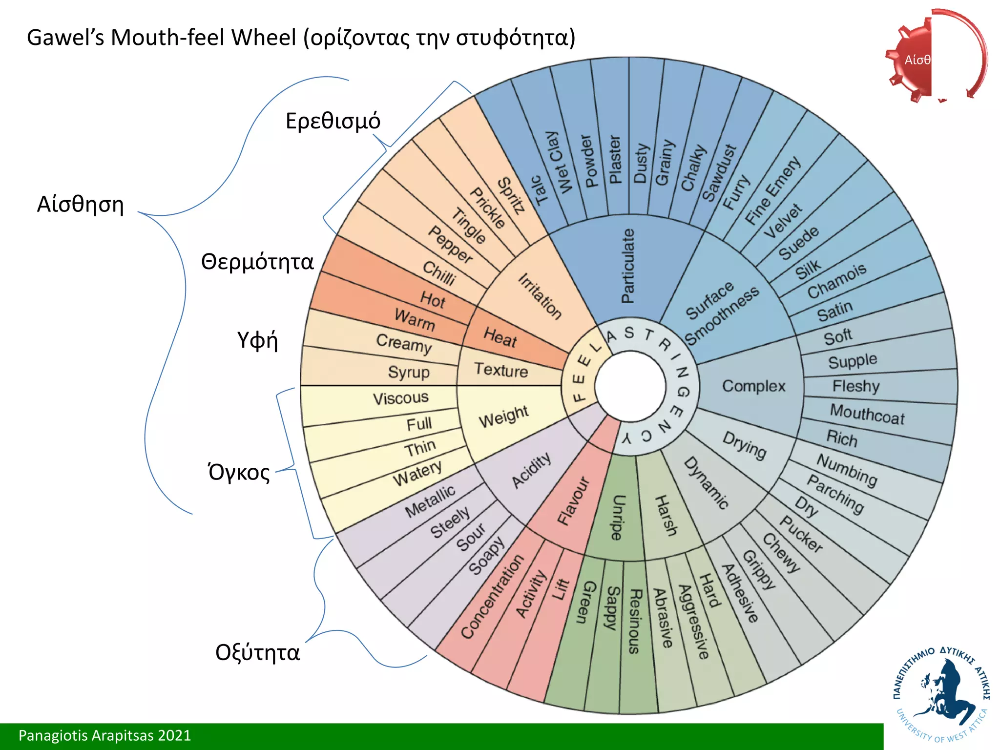 Panagiotis Arapitsas 2021
Gawel’s Mouth-feel Wheel (ορίζοντας την στυφότητα)
Θερμότητα
Αίσθηση
Ερεθισμό
Υφή
Όγκος
Οξύτητα
Αίσθηση
 