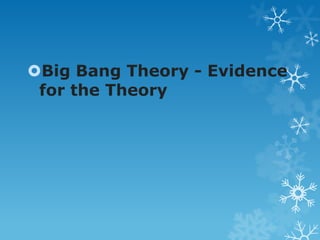 Big Bang Theory - Evidence
for the Theory

 