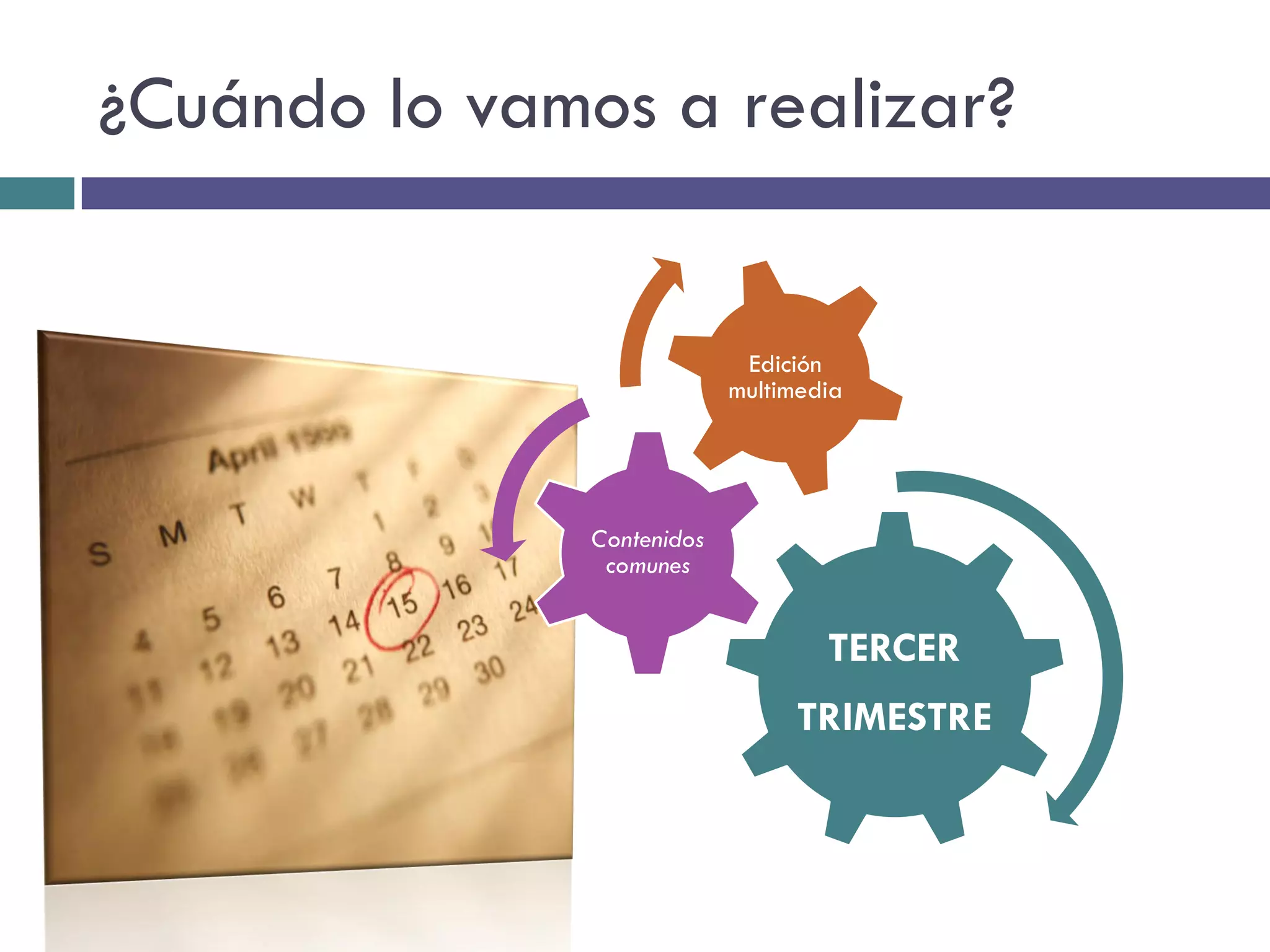 ¿Cuándo lo vamos a realizar?


                             Edición
                            multimedia




               Contenidos
                comunes


                                    TERCER
                                  TRIMESTRE
 