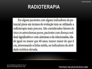 Astrocitomas
RADIOTERAPIA
TRATADO NEUROCIRURGIA SBN
DR. PETERSON XAVIER DA SILVA
MEDPETERSON@HOTMAIL.COM
 