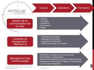 VOUS ACCOMPAGNER POUR
                       FRANCHIR DES CAPS




                                                          44
© ASTROLAB Communication - www.astrolab-
communication.com                          Janvier 2013
 