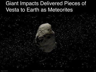 4Astronauts and Robots: Partners in Space Science and ExplorationMay 13, 2015
Giant Impacts Delivered Pieces of
Vesta to Earth as Meteorites
 