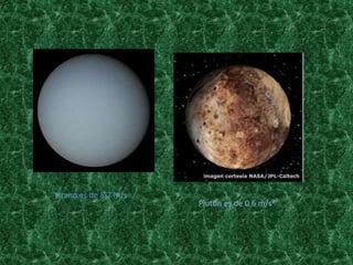 Urano es de 8.7 m/s
                      Plutón es de 0.6 m/s²
 