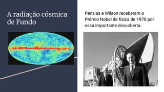 A radiação cósmica
de Fundo
Penzias e Wilson receberam o
Prêmio Nobel de física de 1978 por
essa importante descoberta.
 