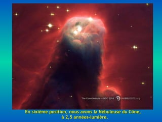 En sixième position, nous avons la Nébuleuse du Cône,  à 2,5 années-lumière. 