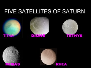 FIVE SATELLITES OF SATURN

TITAN

MIMAS

DIONE

TETHYS

RHEA

 
