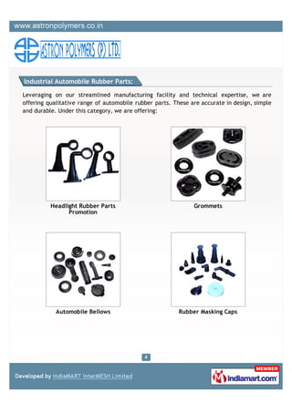 Industrial Automobile Rubber Parts:

Leveraging on our streamlined manufacturing facility and technical expertise, we are
...