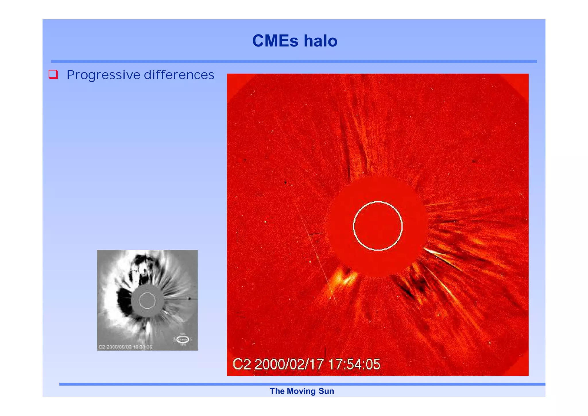 CMEs halo
Progressive differences




                           The Moving Sun
 