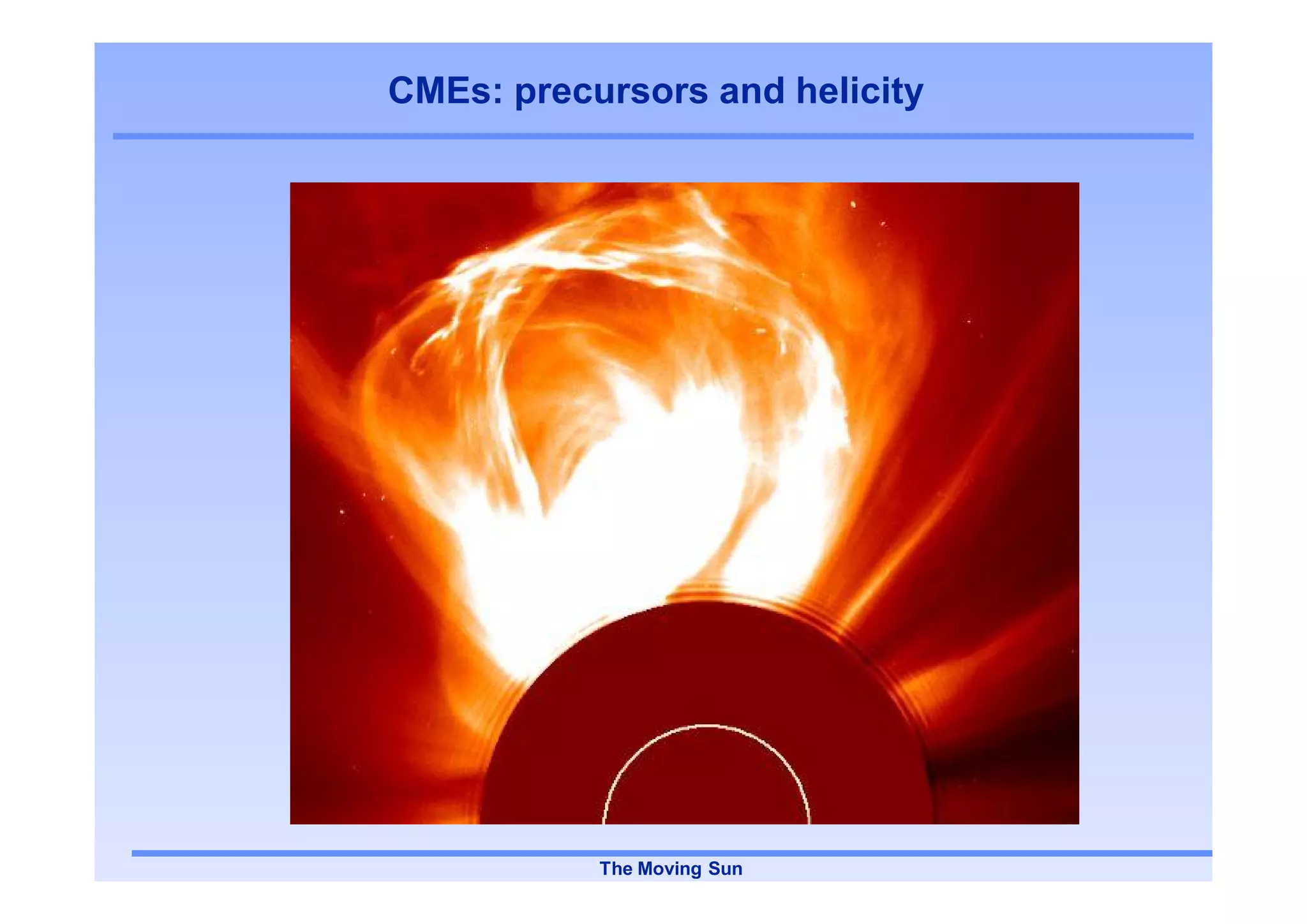 CMEs: precursors and helicity




           The Moving Sun
 