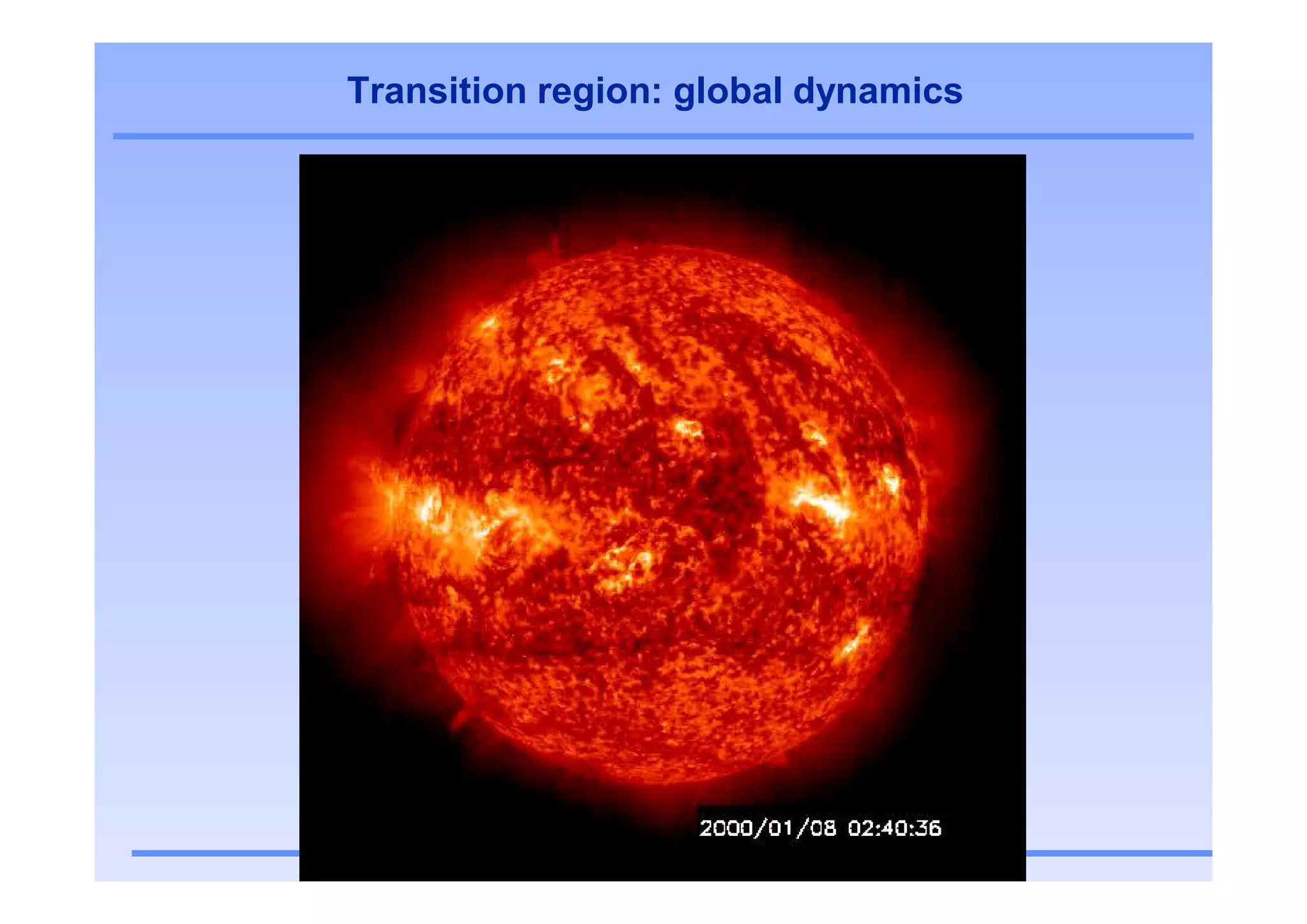 Transition region: global dynamics




             The Moving Sun
 