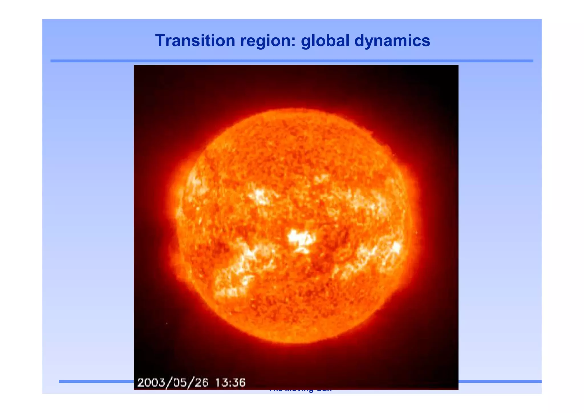 Transition region: global dynamics




             The Moving Sun
 