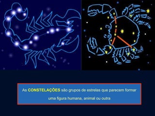 As  CONSTELAÇÕES   são grupos de estrelas que parecem formar uma figura humana, animal ou outra 