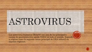 Los astrovirus humanos (HAstV) son una de las principales
causas de gastroenteritis aguda (GEA) en todo el mundo, llegando
a erigirse como la segunda causa principal de GEA infantil en
algunas regiones.
 