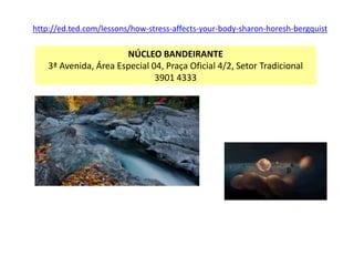 http://ed.ted.com/lessons/how-stress-affects-your-body-sharon-horesh-bergquist
NÚCLEO BANDEIRANTE
3ª Avenida, Área Especial 04, Praça Oficial 4/2, Setor Tradicional
3901 4333
 