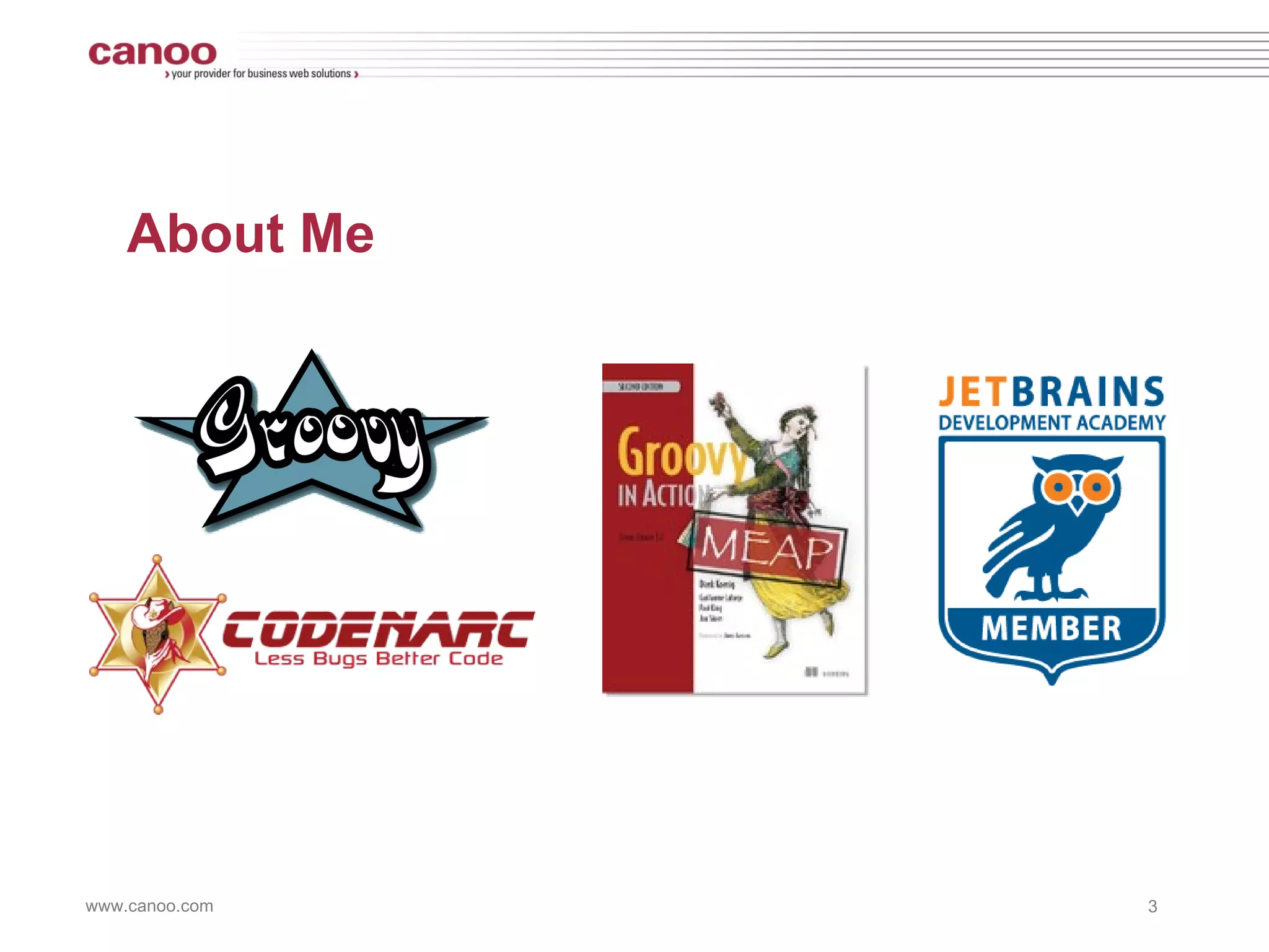 Agenda Lombok and Groovy AST Transformations –  Abstract Syntax Trees CodeNarc and IntelliJ IDEA  –  Static Analysis and Code Rewriting Spock, GContracts, Groovy++ –  Framework-Oriented Code Generation Mirah –  Macros and Static Typing 