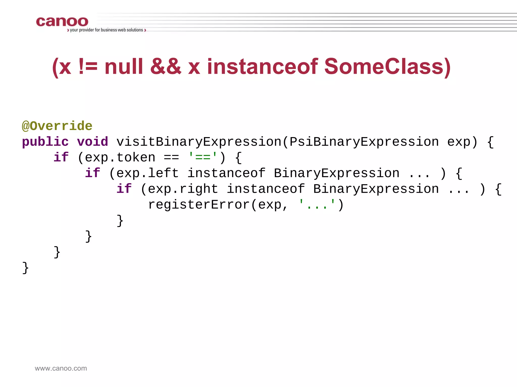How it Works Compiles Java to AST Analyzes AST Nodes Rewrites with Strings 