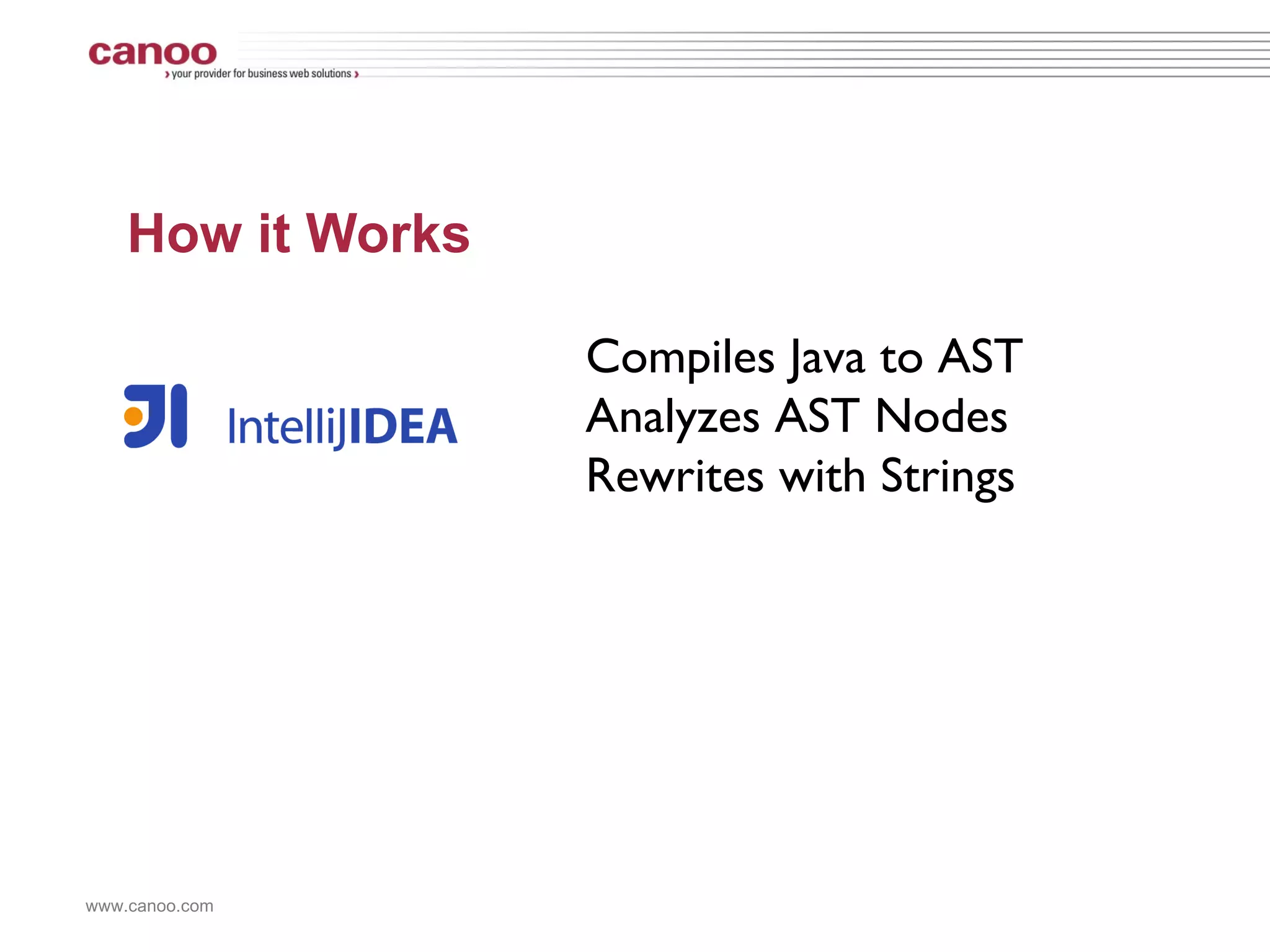 Rewrite: (x instanceof SomeClass) when  (descriptor.psiElement) { is  PsiBinaryExpression @ ( val  lhs  is  PsiInstanceOfExpression, *) => replaceExpression(descriptor.psiElement, lhs.text)  is  PsiBinaryExpression @ (*,  val  rhs  is  PsiInstanceOfExpression) => replaceExpression(descriptor.psiElement, rhs.text)  } Kotlin's “Decomposer patterns” 