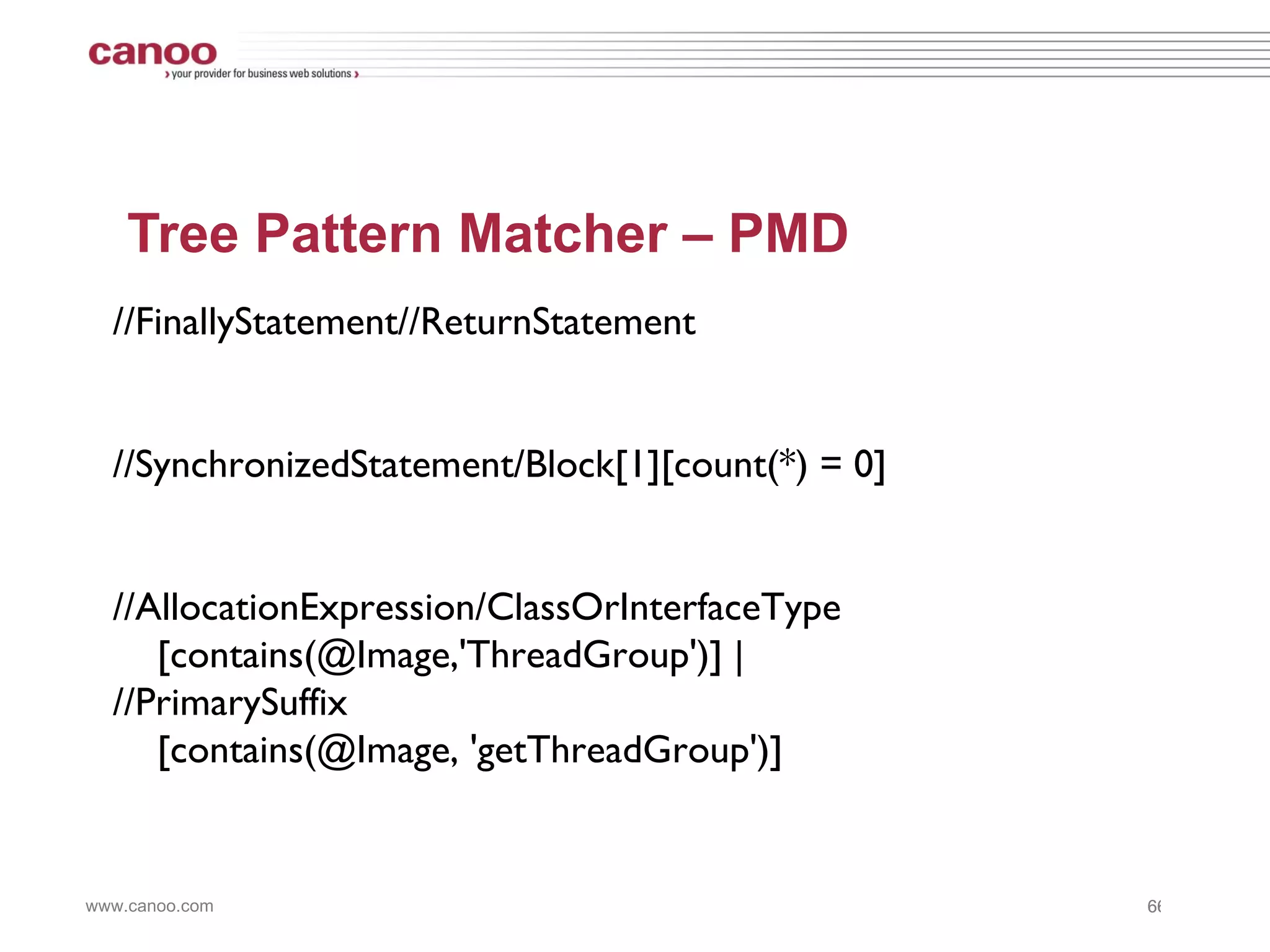 Embedded Languages def  s =  new  ArithmeticShell() assert 2 == s.evaluate( ' 1+1 ' ) assert 1.0 == s.evaluate( 'cos(2*PI)' ) public interface   GroovyCodeVisitor {   void  visitBlockStatement(BlockStatement statement);   void  visitForLoop(ForStatement forLoop);   void  visitWhileLoop(WhileStatement loop);   void  visitDoWhileLoop(DoWhileStatement loop);   ... } 