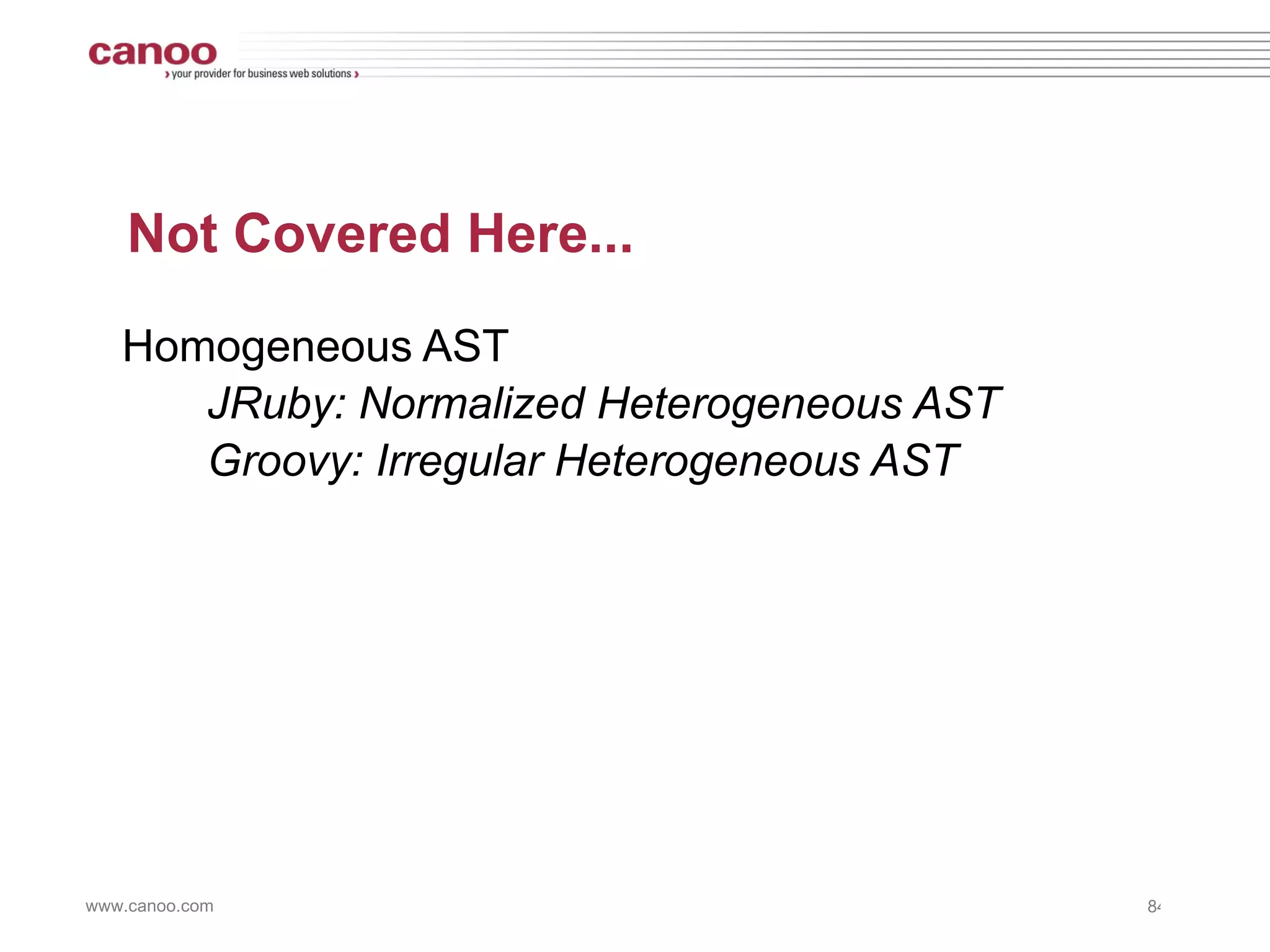 Summary AST Transformations are Framework oriented Easily transform classes and fields 