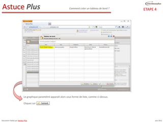 Astuce Plus                                                         Comment créer un tableau de bord ?    ETAPE 4




                            Le graphique paramétré apparaît alors sous forme de liste, comme ci-dessus.

                            Cliquez sur




Document réalisé par Vecteur Plus                                                                               Juin 2012
 