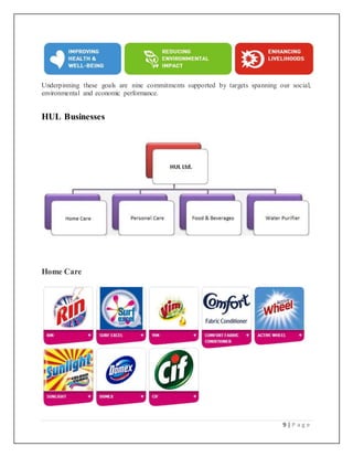 9 | P a g e
Underpinning these goals are nine commitments supported by targets spanning our social,
environmental and economic performance.
HUL Businesses
Home Care
 