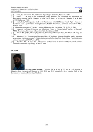 A study of adjustment level among secondary school teachers in kashmir ...