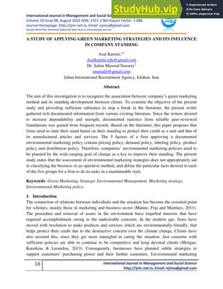 A STUDY OF APPLYING GREEN MARKETING STRATEGIES AND ITS INFLUENCE IN ...
