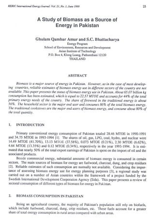 A study of biomass as a source of energy in pakistan