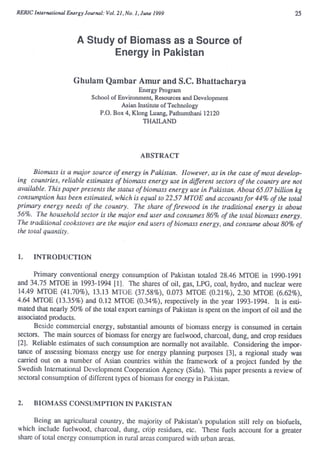 A study of biomass as a source of energy in pakistan | PDF