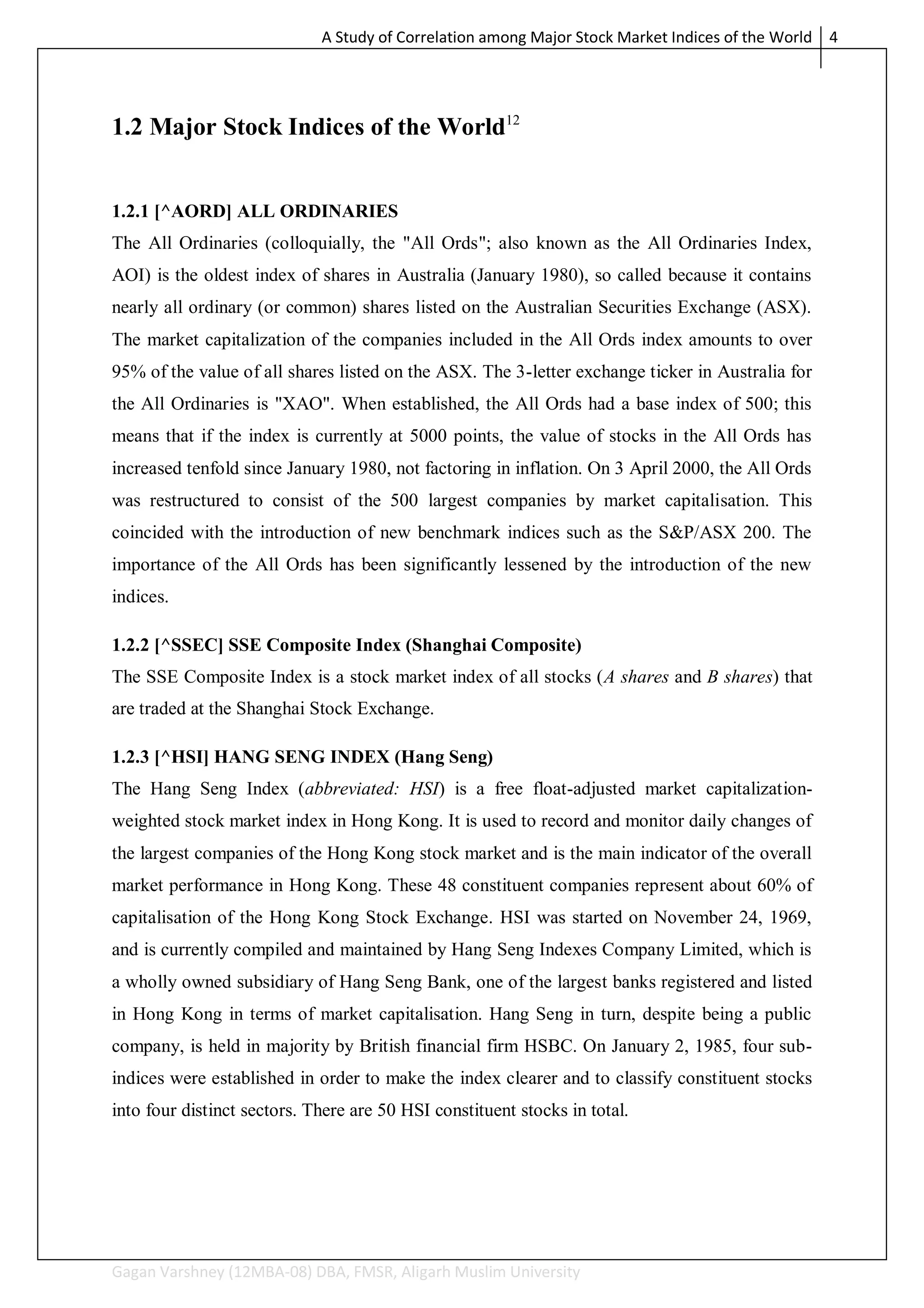 A study of correlation among major stock market indices of the world (only  report part) | PDF