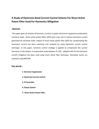 A study of hysteresis band current control scheme for shunt active ...