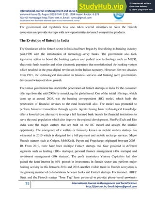 A Study Of Impact Of Financial Technology On Banking Sector In India | PDF