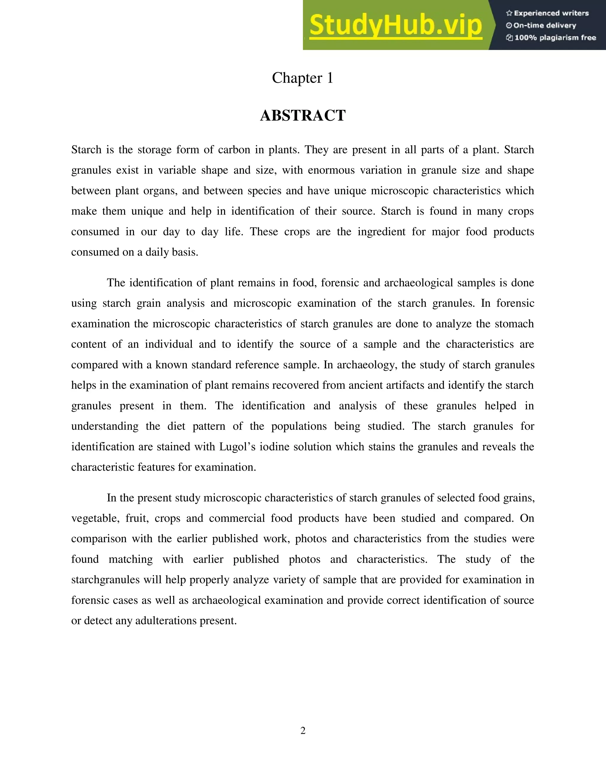 A Study Of Microscopic Characteristics Of Starch Granules | PDF
