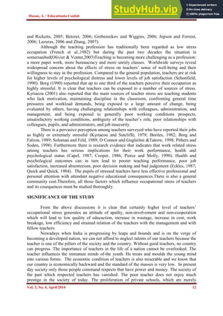 A STUDY OF OCCUPATIONAL STRESS OF PRIMARY SCHOOL TEACHERS | PDF