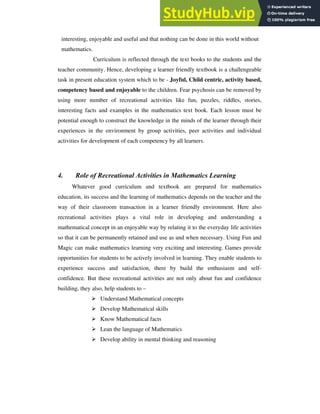 A Study Of Role Of Recreational Activities In Developing Mathematics ...