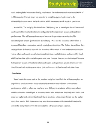 A STUDY OF SELF-ESTEEM AND ACADEMIC ACHIEVEMENT OF ADOLESCENTS IN URBAN ...