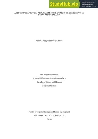 A STUDY OF SELF-ESTEEM AND ACADEMIC ACHIEVEMENT OF ADOLESCENTS IN URBAN ...